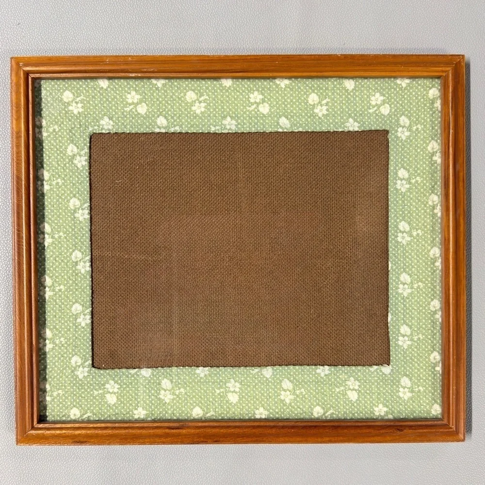 Wood Picture Frame With Green Floral Fabric Mat